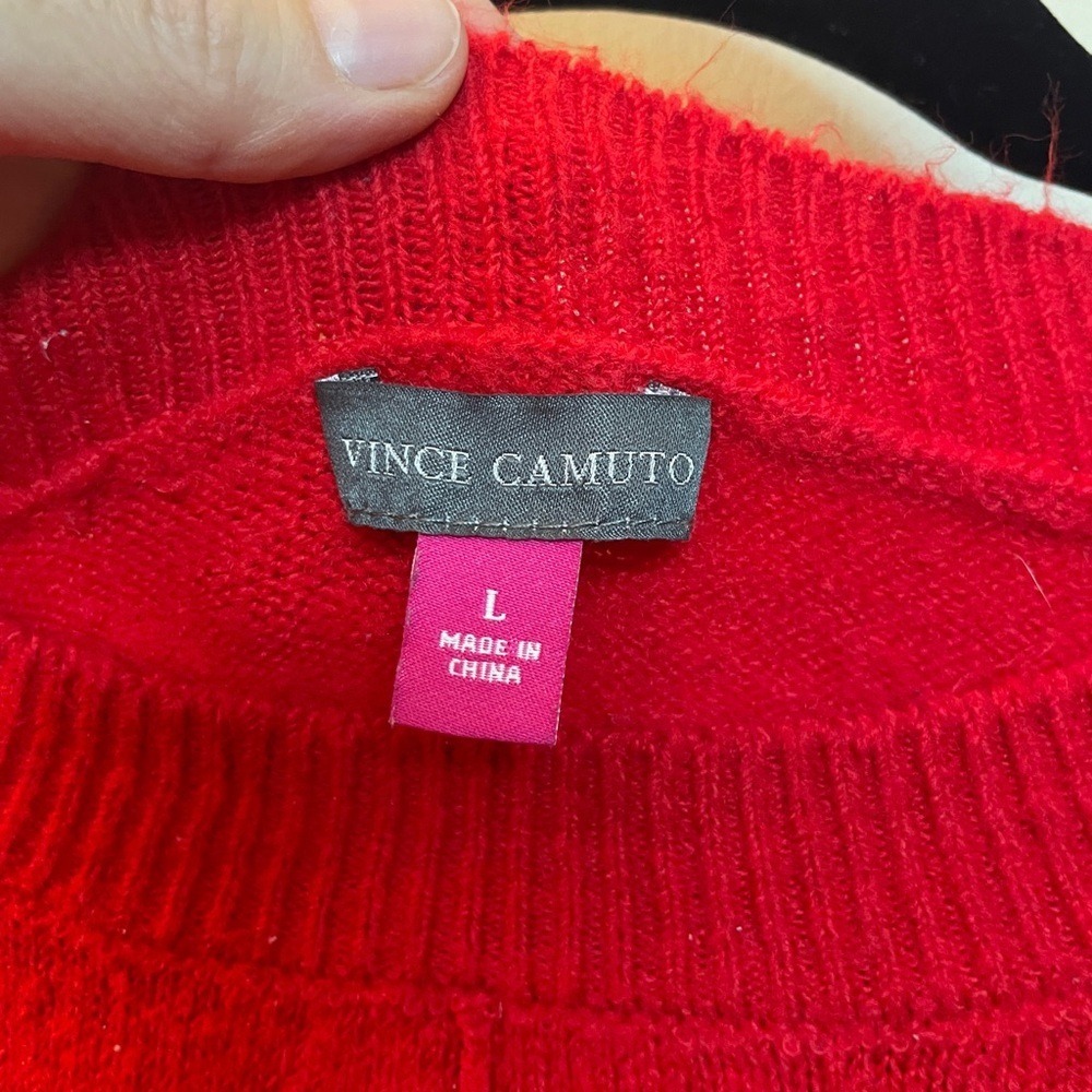Vince Camuto Red Oversized Drop Shoulder Crew Neck Knit Sweater Womens Large - Picture 2 of 10